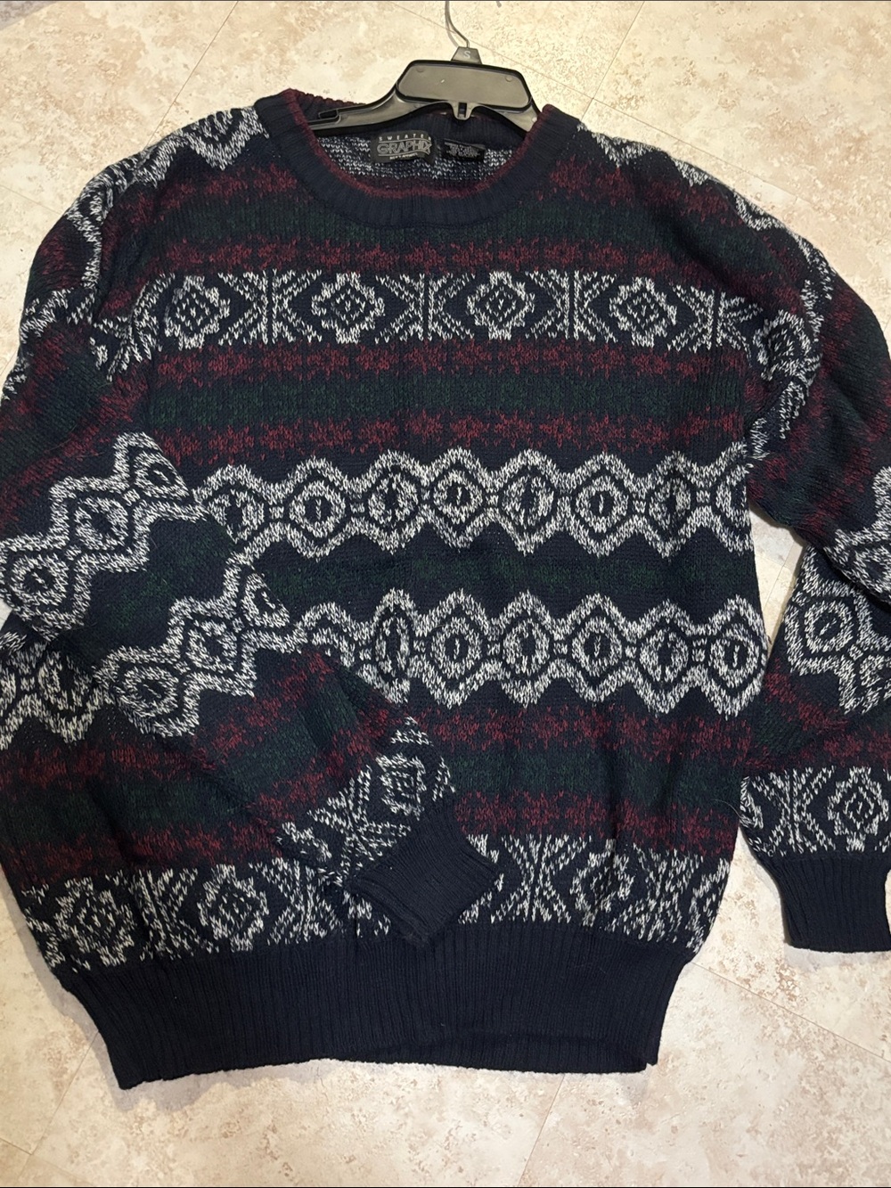 Men's 90s Crewneck Patterned Sweater - Navy, Burgundy, White